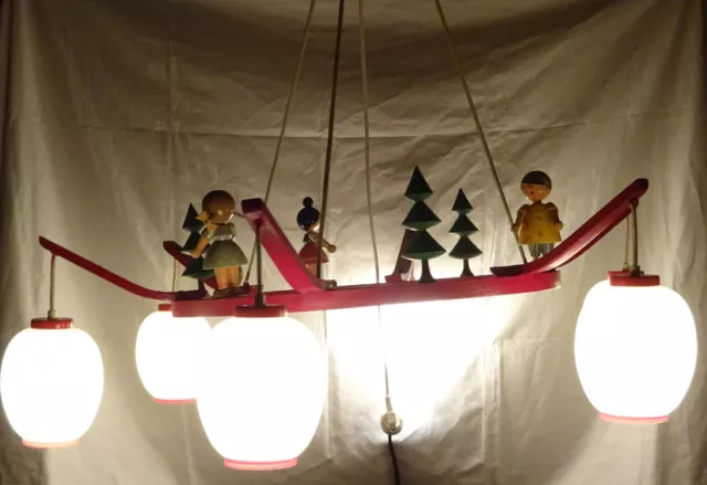 Erzgebirge Zico Deckenlampe Leuchter 1950er Figur 6flamig Holz E27