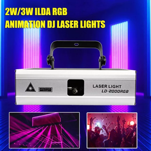 PRO 2W RGB Full Color Animation Laser Projector Light ILDA DJ Stage Lights Disco