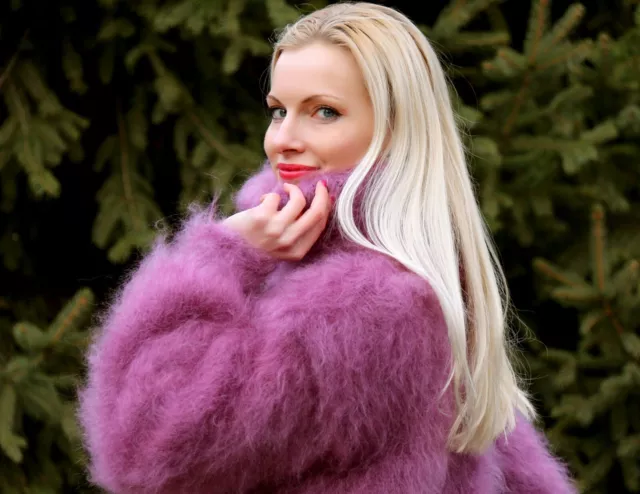 SuperTanya purple mohair sweater fuzzy hand knitted top fluffy jumper pullover