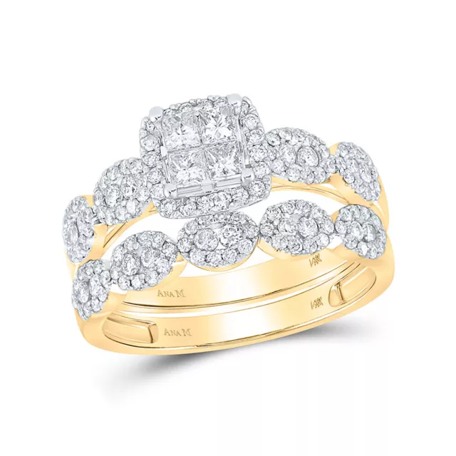 14KT YELLOW GOLD Princess Diamond Square Bridal Wedding Ring Band Set 1 ...