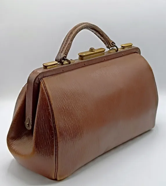 Ancien sac de docteur en cuir marron années 1930, style Gladstone