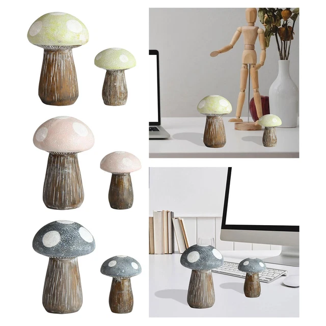 2 Stück niedliche Pilz-Statuen, Garten-Harz-Ornamente für drinnen und