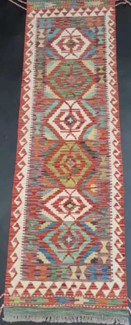 Artisan Handmade Afghan/Turkish Runner Kilim Rug, Wool Kilim rug, size 203x62 CM