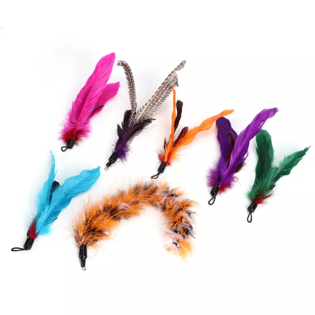 7Pcs Pet Cat Teaser Dangler Toy Rod Stick Feather Replacement Head Cats Toys Set