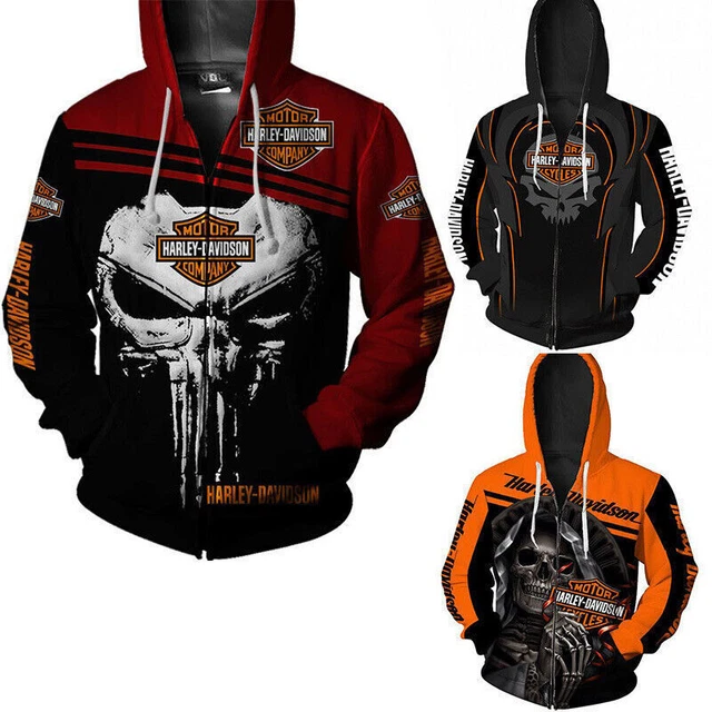 Herren Kapuzenpullover Sweatshirt Harley Davidson Motorrad Zip Sweatjacke Hoodie