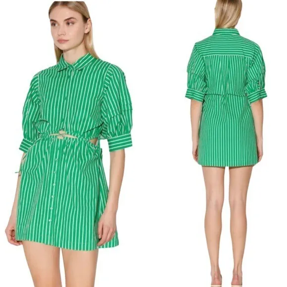 NWT Walter Baker Cut Out Midriff Cotton Meera Dress Kelly Stripe S Retail $228