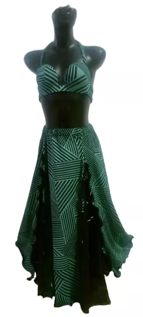 Egyptian Belly Dance Costume bra & Skirt Set Pro Dancing Green & Black