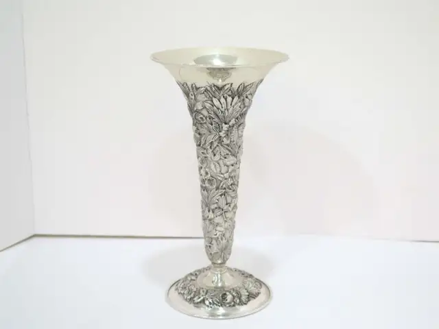 9 in - Sterling Silver S. Kirk & Son Antique 1896-1924 Floral Repousse Vase