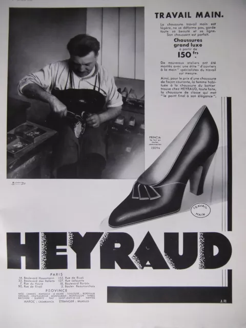 Publicité 1933 Heyraud Chaussure De Luxe Travail Main Légère Ne Se Déforme Pas
