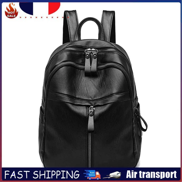 Vintage PU Solid Color Student Backpack Women Travel Large Capacity Schoolbags