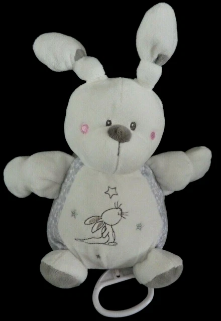 *. DOUDOU BOULE MUSICAL NICOTOY SIMBA LAPIN GRIS BLANC ETOILE 20/26cm ET NEUF* 2