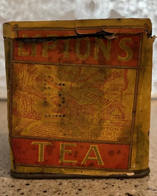 Vintage Original Lipton Tea Tin Can” Paper Label, 3” Tall x 3” Square