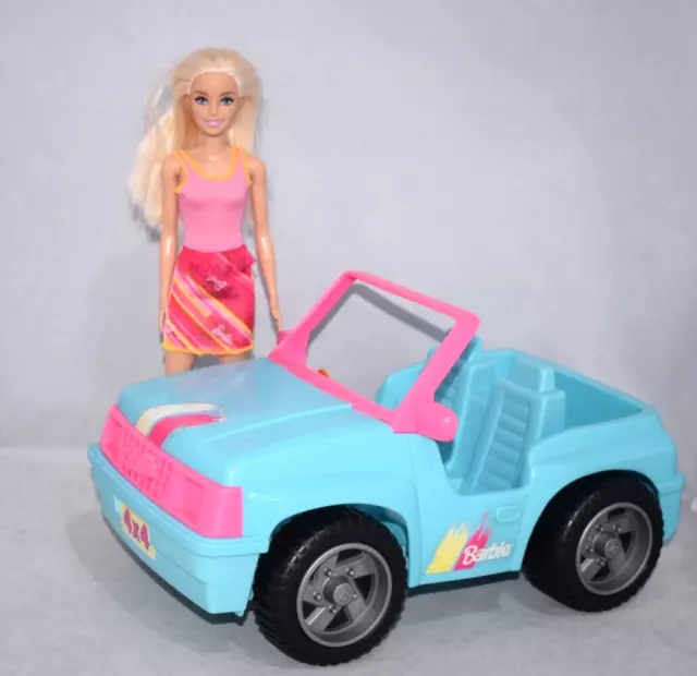 Barbie 1994 Mattel Jeep 4x4 SUV Blue Car & 2015 Doll Pink Dress MA21