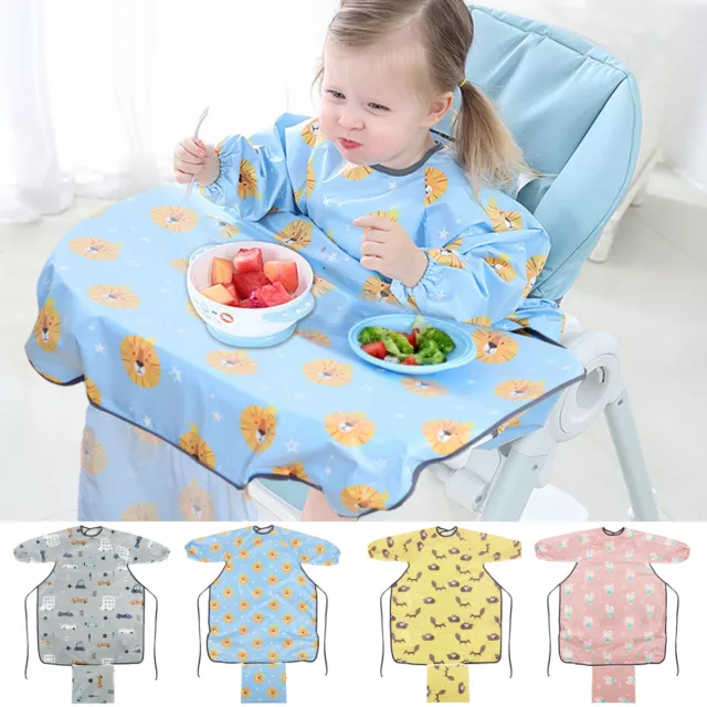 Baby Kids Full Cover Bibs Feeding Weaning Waterproof Long Sleeve For Highchair