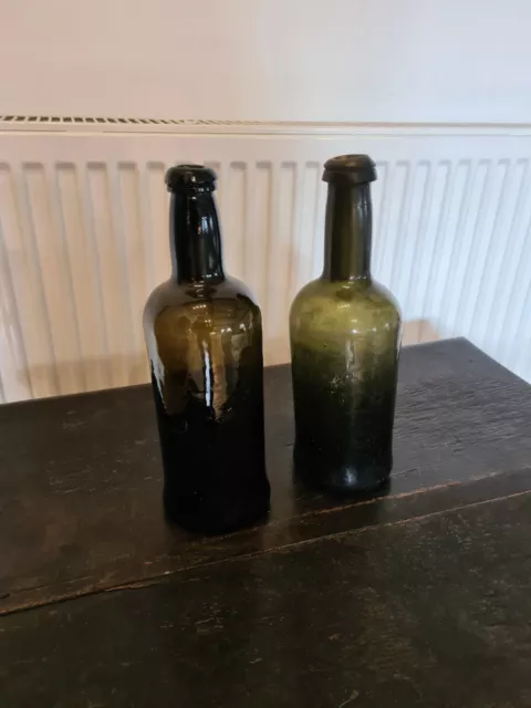 Pair Late 18th /Early 19th Century Georgian Black Glass Pontilled Wine Bottles