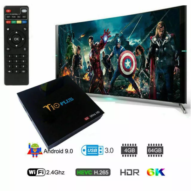 Decoder Smart TV BOX T10 PLUS Android 9 4GB RAM 64GB 4K TV GPU 5 CORE QUAD WIFI