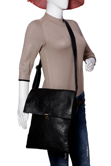 Leather Crossbody Bag Large Black Shoulder Laptop Messenger Bag pushock New