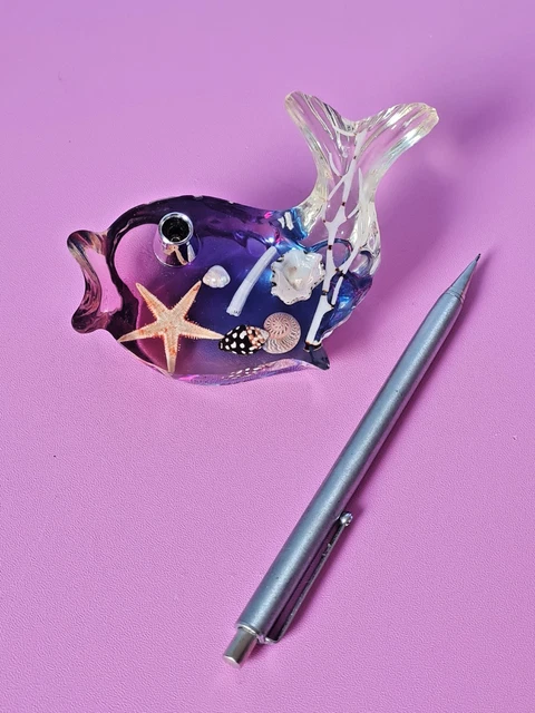 Thermomètre Résine Vintage – Hippocampe, Poisson Et Coquillages – Art Déco France