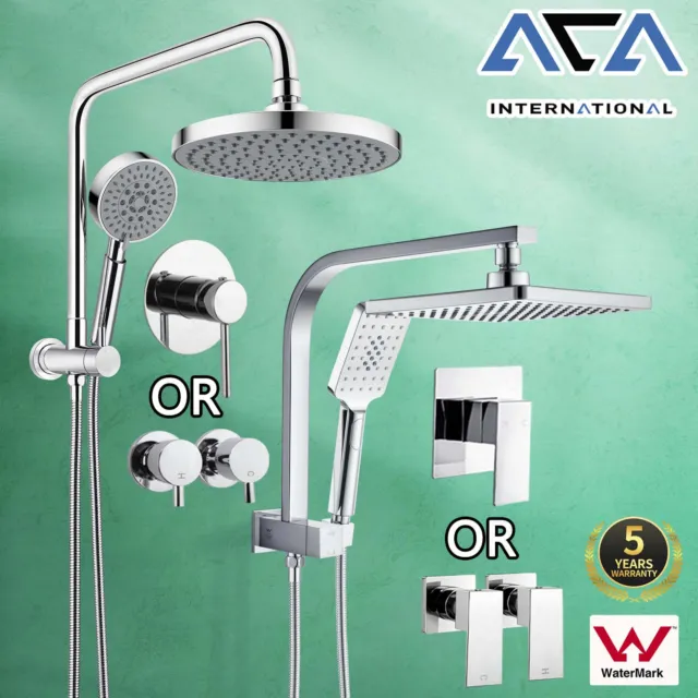 ACA WELS 8" Rain Shower Head Set Gooseneck Arm with 3-Mode Handheld Square Round