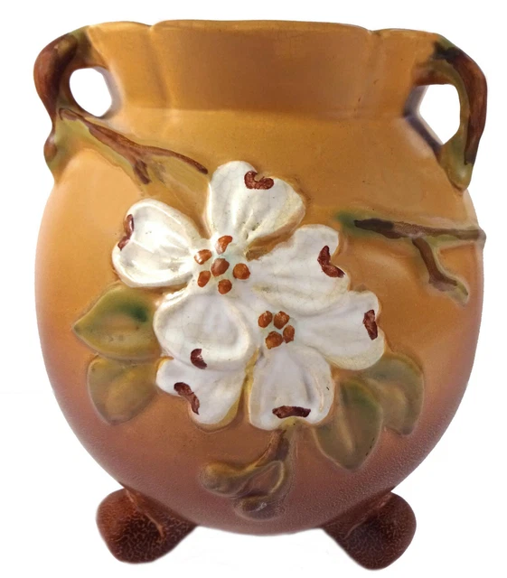 1930'S WELLER ART Pottery Dogwood Flower Pattern 7.5"t Three Footed