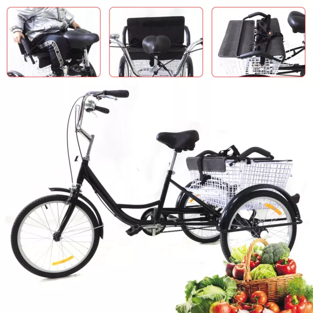 20 pulgadas triciclo adulto 3 ruedas bicicleta bicicleta con cesta y asiento infantil ajustable 3