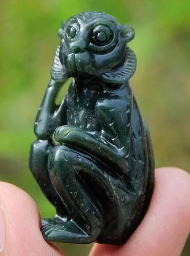 Natural Nephrite Jade Monkey Figurine / Hand Carved Gemstone Animal