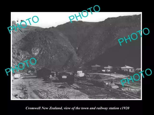 OLD 8x6 HISTORIC PHOTO OF CROMWELL NEW ZEALAND TOWN & RAILWAY STATION c1920