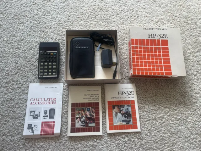 Hewlett Packard HP-32E Calculator In Box With Manuals & PowerCord FOR PARTS ONLY
