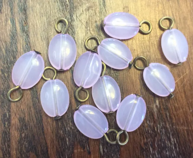 Vintage Pale Foggy Lavender Lilac Oval Lucite Brass Loop Drops Charms Bead Lot