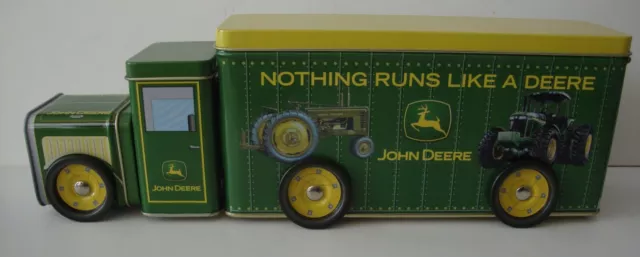 John Deere collector tin semi truck with wheels  (3 compartments)