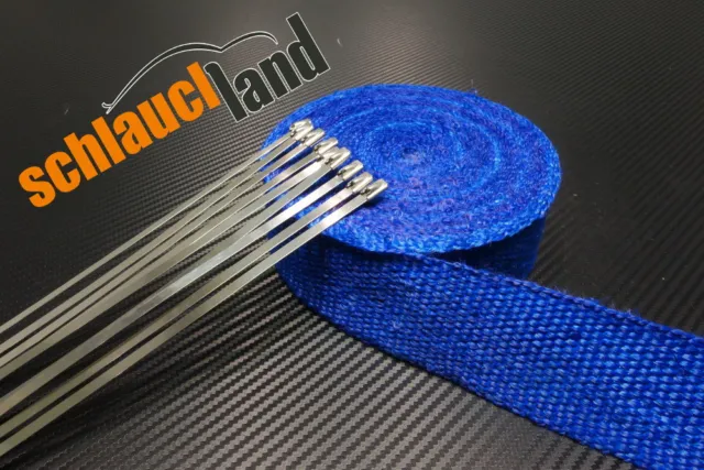 15m Fiberglas Hitzeschutzband 50mm blau 800°C *** Heat Wrap Turbo Fächerkrümmer 3