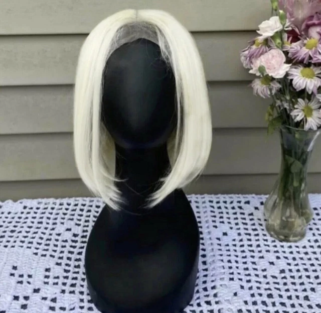 Custom made 100% Human Hair platinum blonde bob cut daily wig