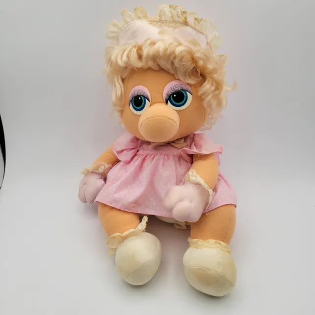 Vintage 1985 Hasbro Softies Muppet Babies BABY MISS PIGGY Plush Doll Pink Dress