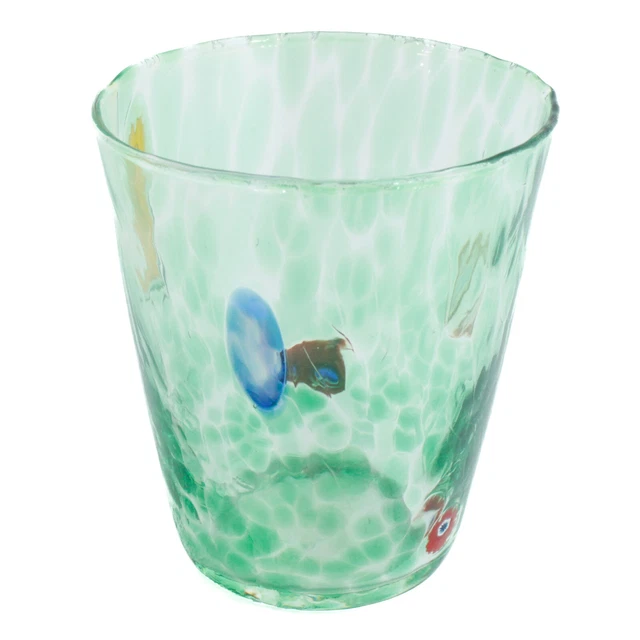 Murano Verre Buvant Gobelet Vert Rouge Bleu Fait Main Millefiori 11cm