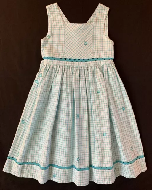 Green Dog Girls Blue White Plaid Cotton Summer Dress Size 8 EUC!!!