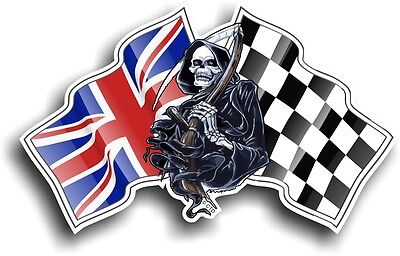 Morte Il Grim Reaper & Union Jack British Racing Flag Vinile Auto Casco Adesivo