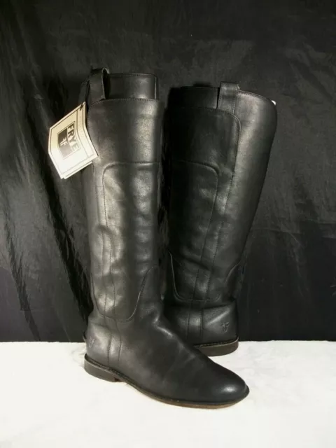 Frye Paige Tall Black Premium Leather Pull On Wide Calf Riding Boots 5.5B 77535