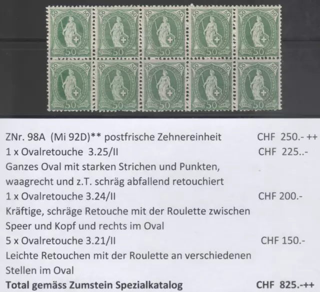 Schweiz Switzerland Stehende Helvetia ZNr. 98A (Mi 92D)** Ovalretouchen!