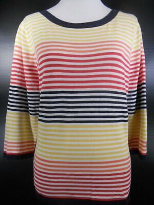 Beautiful Women's Large Sag Harbor Red Yellow Striped Long Sleeve Knit Top