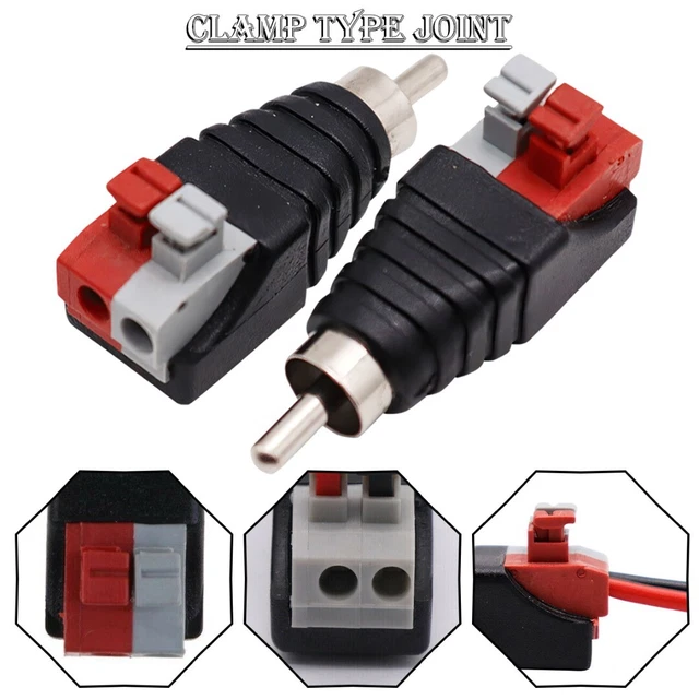 2pcs Speaker Wire A/V Cable to Audio Male RCA Connector Adapter Jack Press M A 2