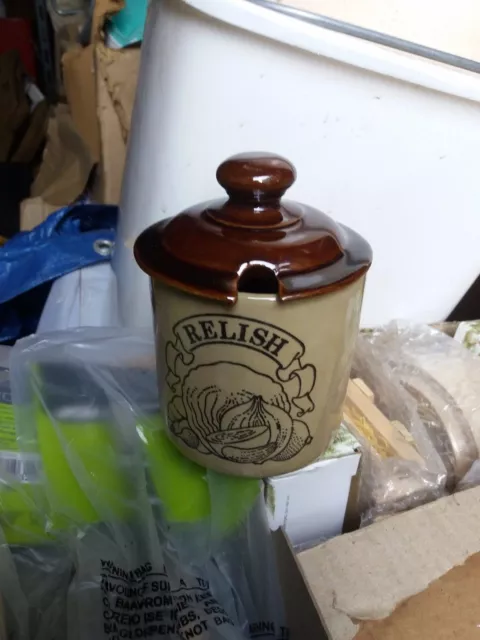 Pearsons' Stoneware Storage Jar,Relish,With a Lid.