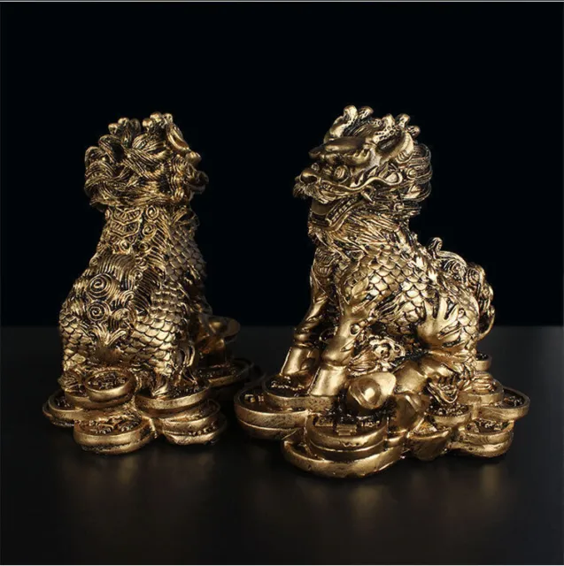 2 Feng Shui Imperial Guardian Chi Lin/kylin/qi Lin Statue Figurine Decor Gift
