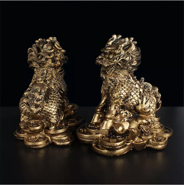 2 Feng Shui Imperial Guardian Chi Lin/kylin/qi Lin Statue Figurine Decor Gift
