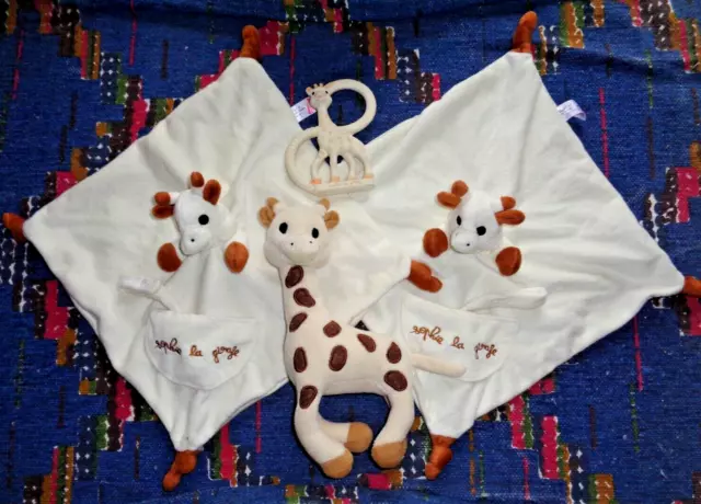 Tp/ Lot De 2 Doudou Plat Vulli  Sophie La Girafe  + 1 Hochet + Peluche Ttbe