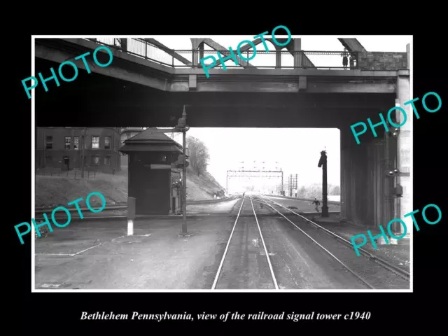 OLD LARGE HISTORIC PHOTO OF BETHLEHEM PENNSYLVANIA RAILROAD SIGNAL TOWER c1940