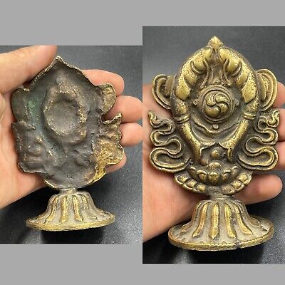 Superb Tibetan Buddhist Gold Gilded Brass 2 Fish Figure Decorated Floral Stand