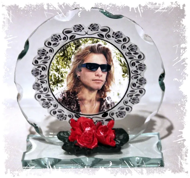 Bon Jovi, Livin' on a Prayer,  Cut Glass Round Plaque by Cellini Plaques