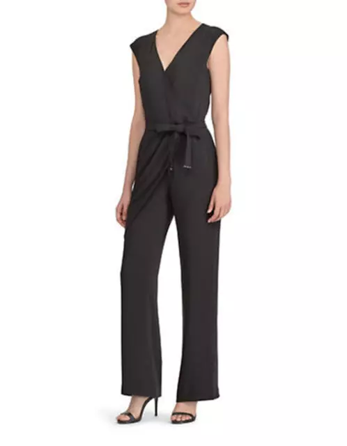 RALPH LAUREN Awinita Crepe Black Wide Leg Sleeveless Jumpsuit Pants Size 10