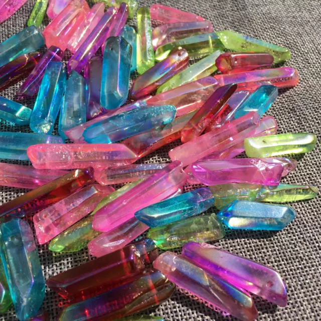 2.2LB Colorful Titanium Rainbow Aura lemurian quartz crystal point