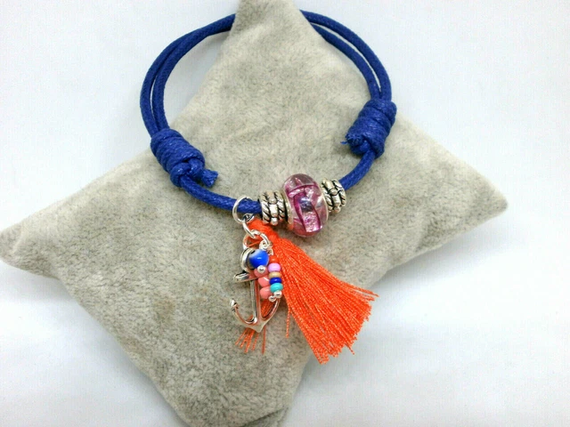 "Turkish Eye and ANCHOR" bracelet with Tibetan silver charm and blue cord